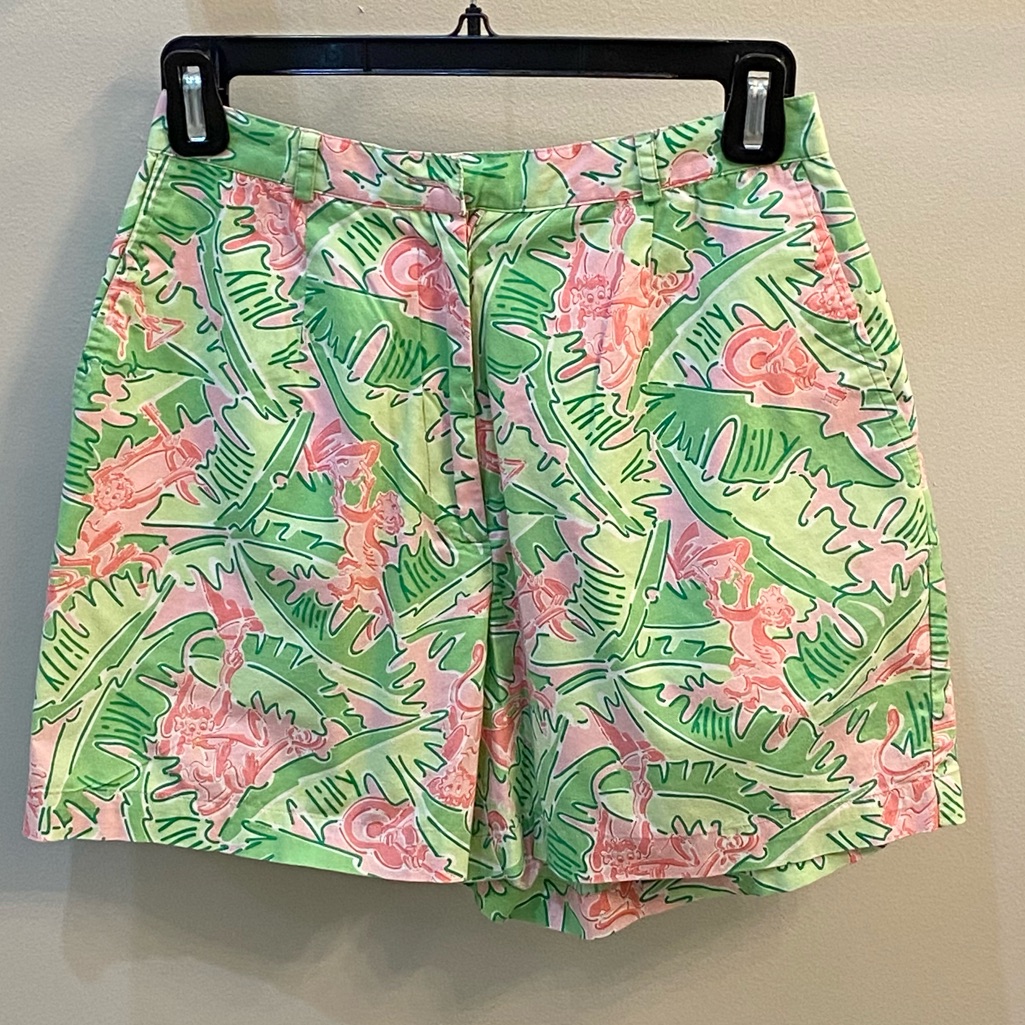 Lilly Pulitzer Musical Monkeys High Waisted Stretch Resort Shorts 2 Vintage